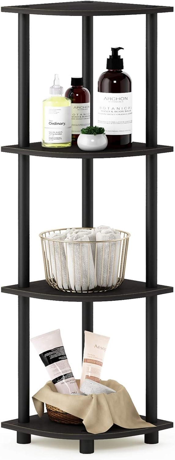 Home Office With Bookshelves - 4-Tier Corner Shelf for Small Spaces,