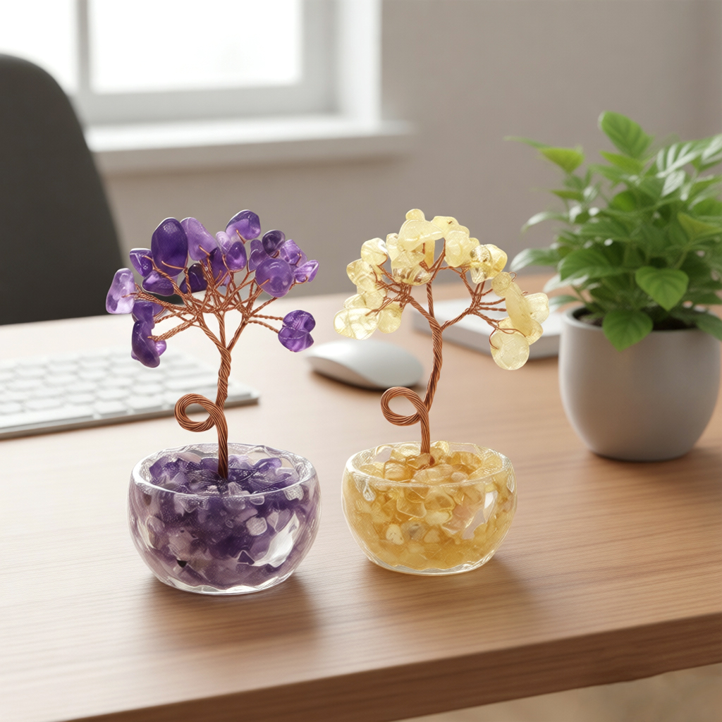 Home Office Design - Natural Gemstone Crystal Lucky Tree With