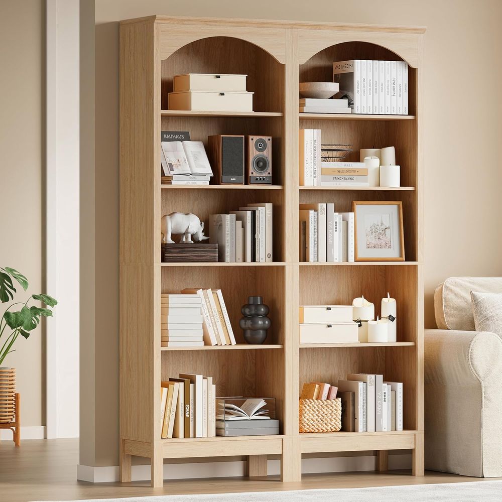 Home Office With Bookshelves - 5-Tier Arched Wood Bookshelf, 71 Tall,