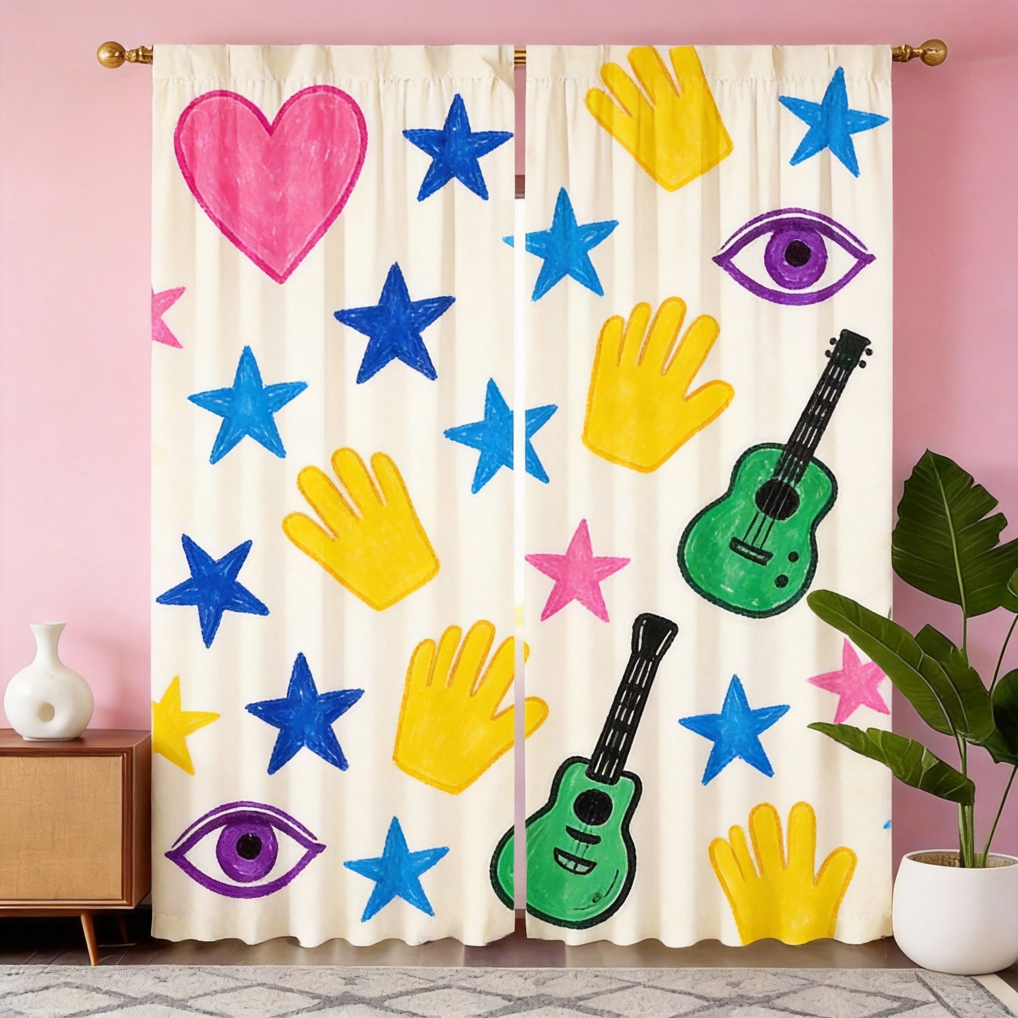 Graffiti Art Curtains 2pcs – B - مراجعة Home Office Icon وسعره