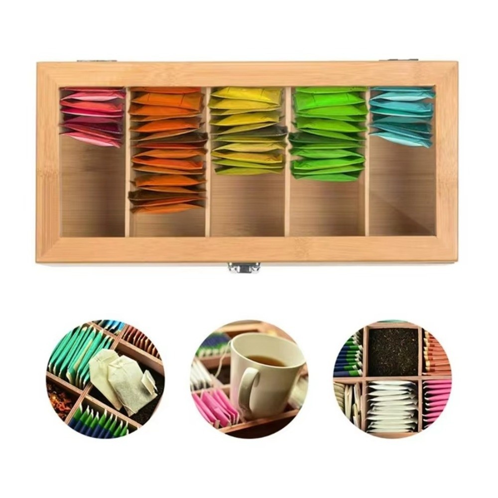 New Bamboo Tea bag Storage Box - مراجعة Home Office Bagas وسعره