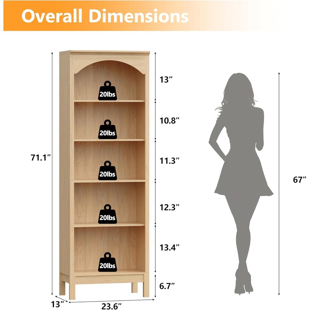 5-Tier Arched Wood Bookshelf,  - مراجعة Home Office With Bookshelves وسعره