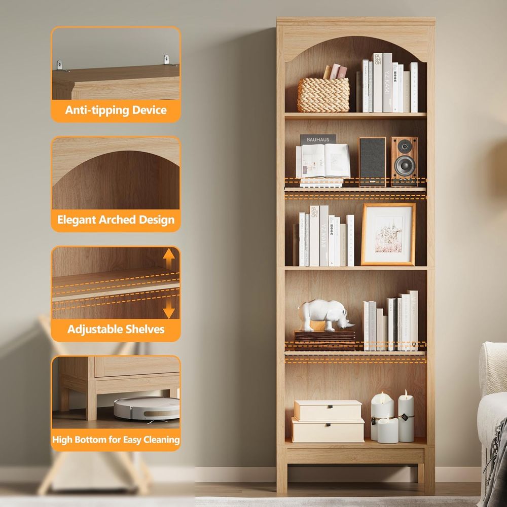 5-Tier Arched Wood Bookshelf,  - مراجعة Home Office With Bookshelves وسعره