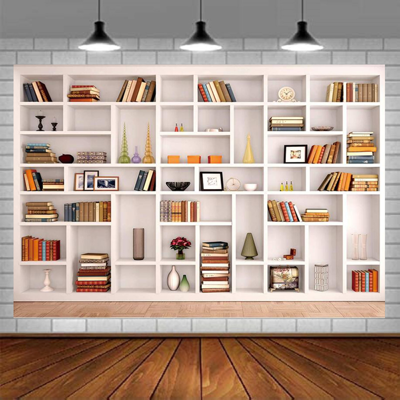 White Bookshelf Photography Ba - مراجعة Home Office Background For Zoom وسعره
