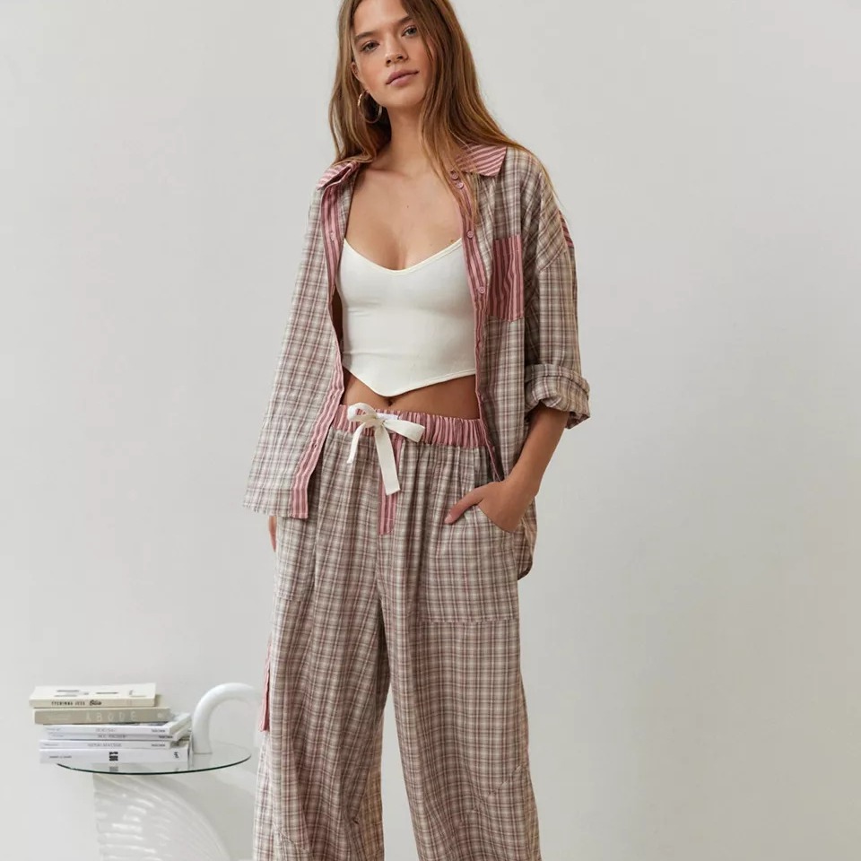 Stripe Plaid Patchwork Blouse  - مراجعة Home Office 2024 وسعره