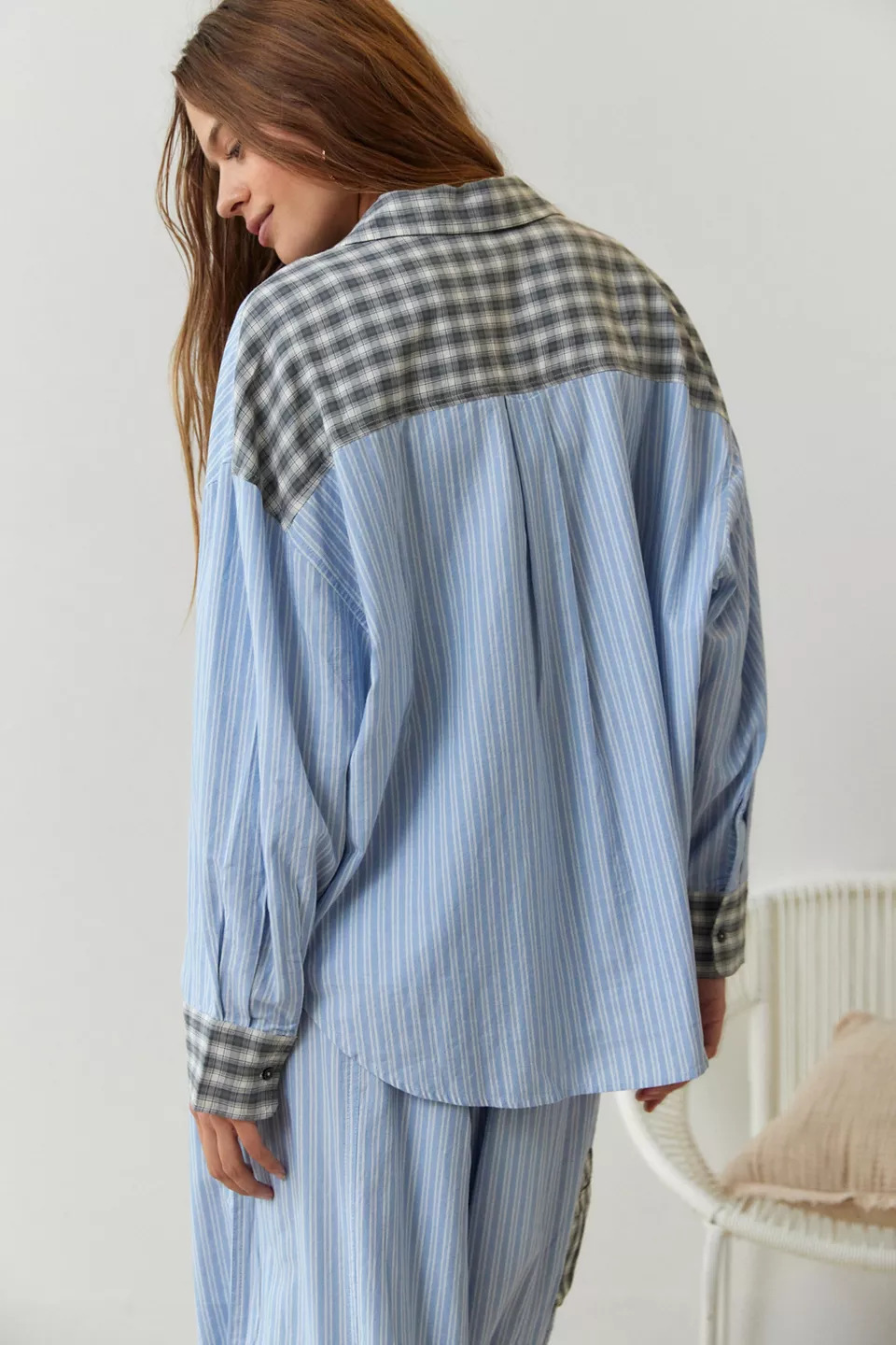 Stripe Plaid Patchwork Blouse  - مراجعة Home Office 2024 وسعره