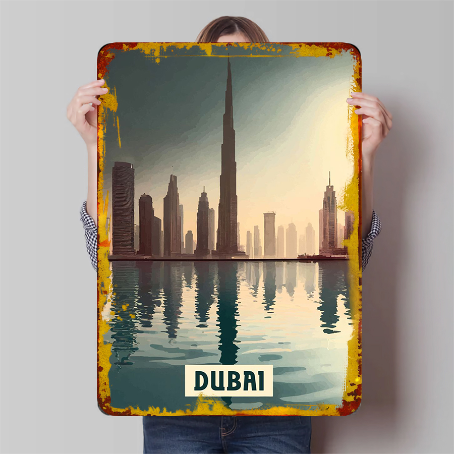 Dubai Skyline at Sunset Metal  - مراجعة Home Office Dubai وسعره