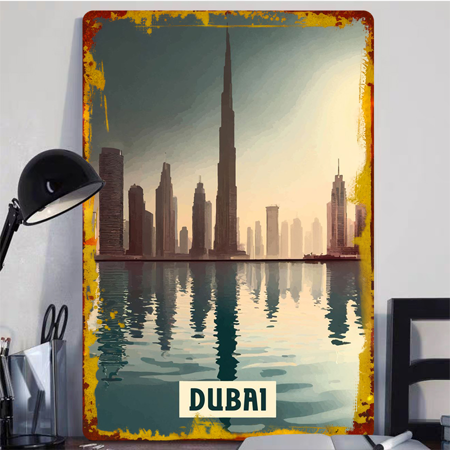 Dubai Skyline at Sunset Metal  - مراجعة Home Office Dubai وسعره