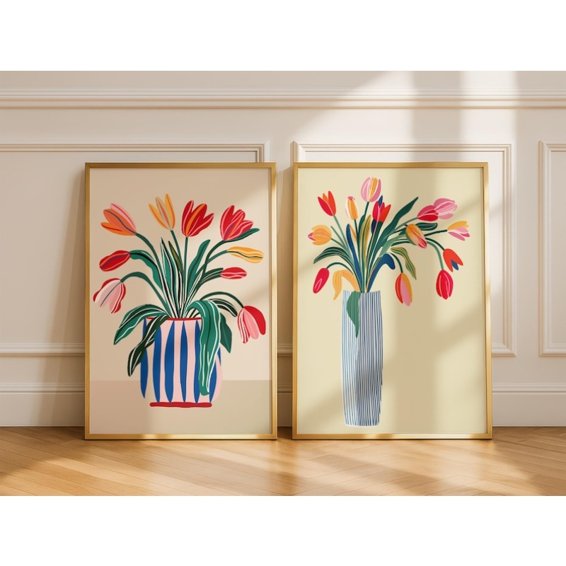 2pcs Tulip Flowers Canvas Wall - مراجعة Home Office Youtube وسعره