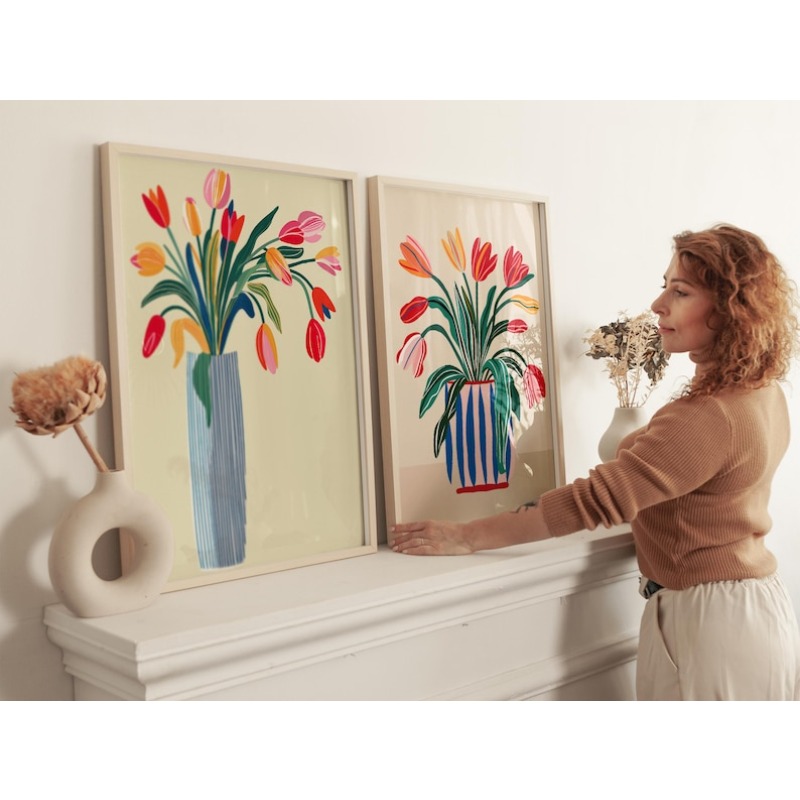 2pcs Tulip Flowers Canvas Wall - مراجعة Home Office Youtube وسعره