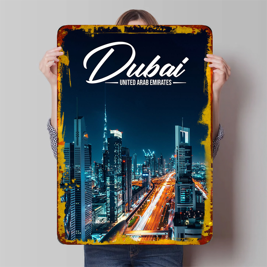 Dubai Skyline Night View Metal - مراجعة Home Office Dubai وسعره