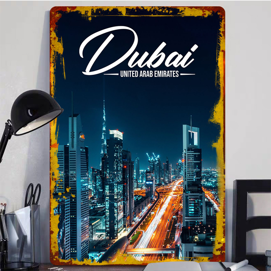 Dubai Skyline Night View Metal - مراجعة Home Office Dubai وسعره