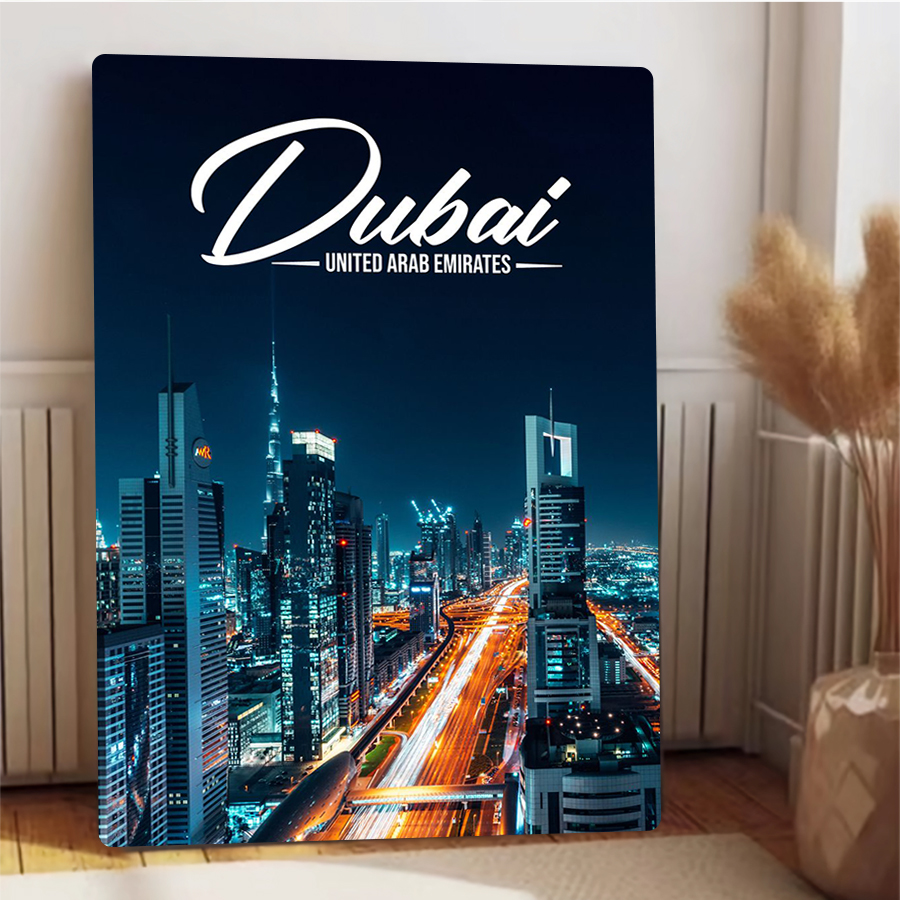 Dubai Skyline Night View Metal - مراجعة Home Office Dubai وسعره
